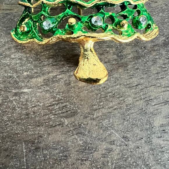 Rhinestone studded Christmas tree with ornament gold tone pin brooch - Picture 6 of 6